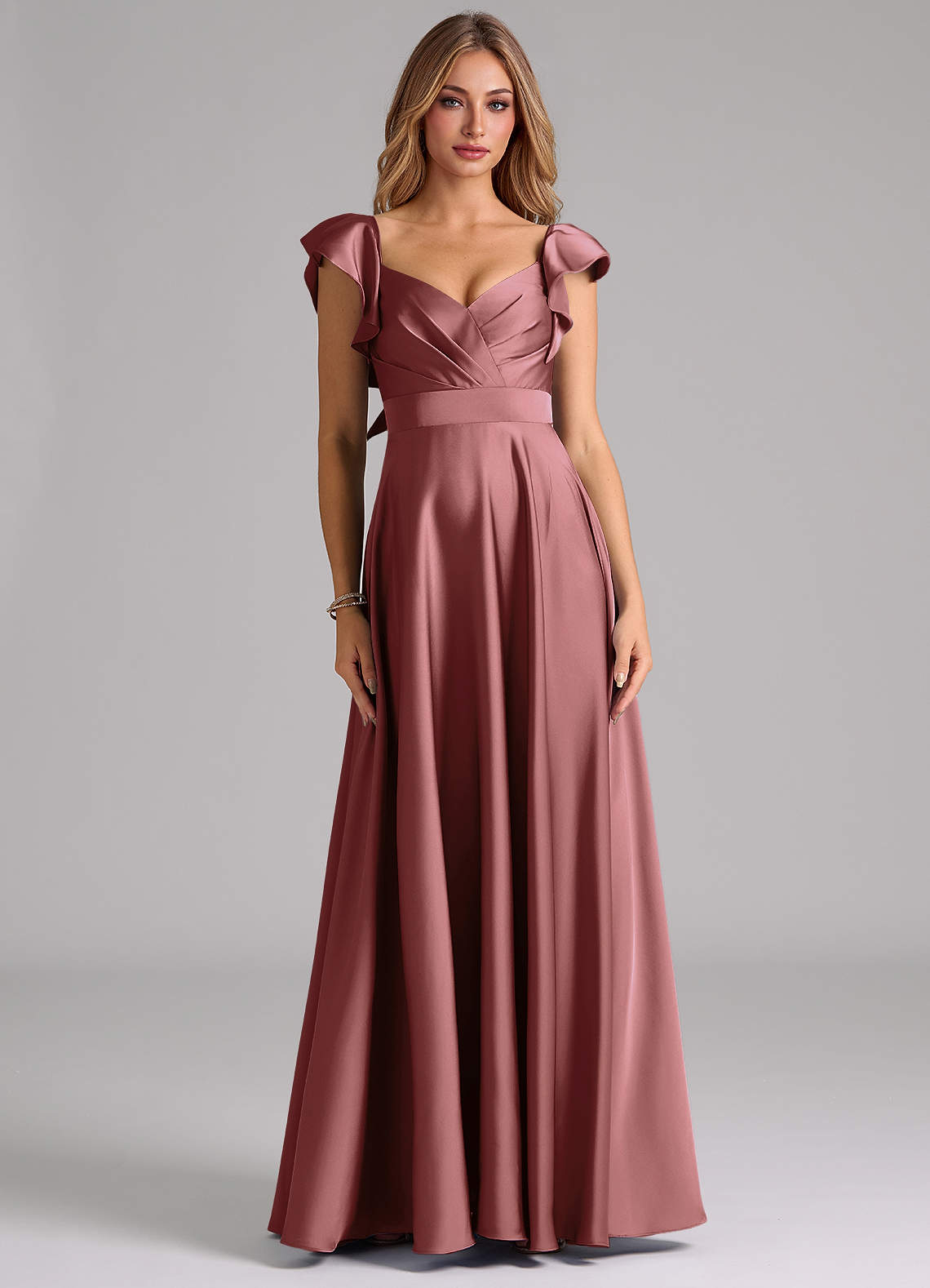 Azazie Leilani Bridesmaid Dresses Amethyst A-Line Ruched Stretch Satin Dress image2