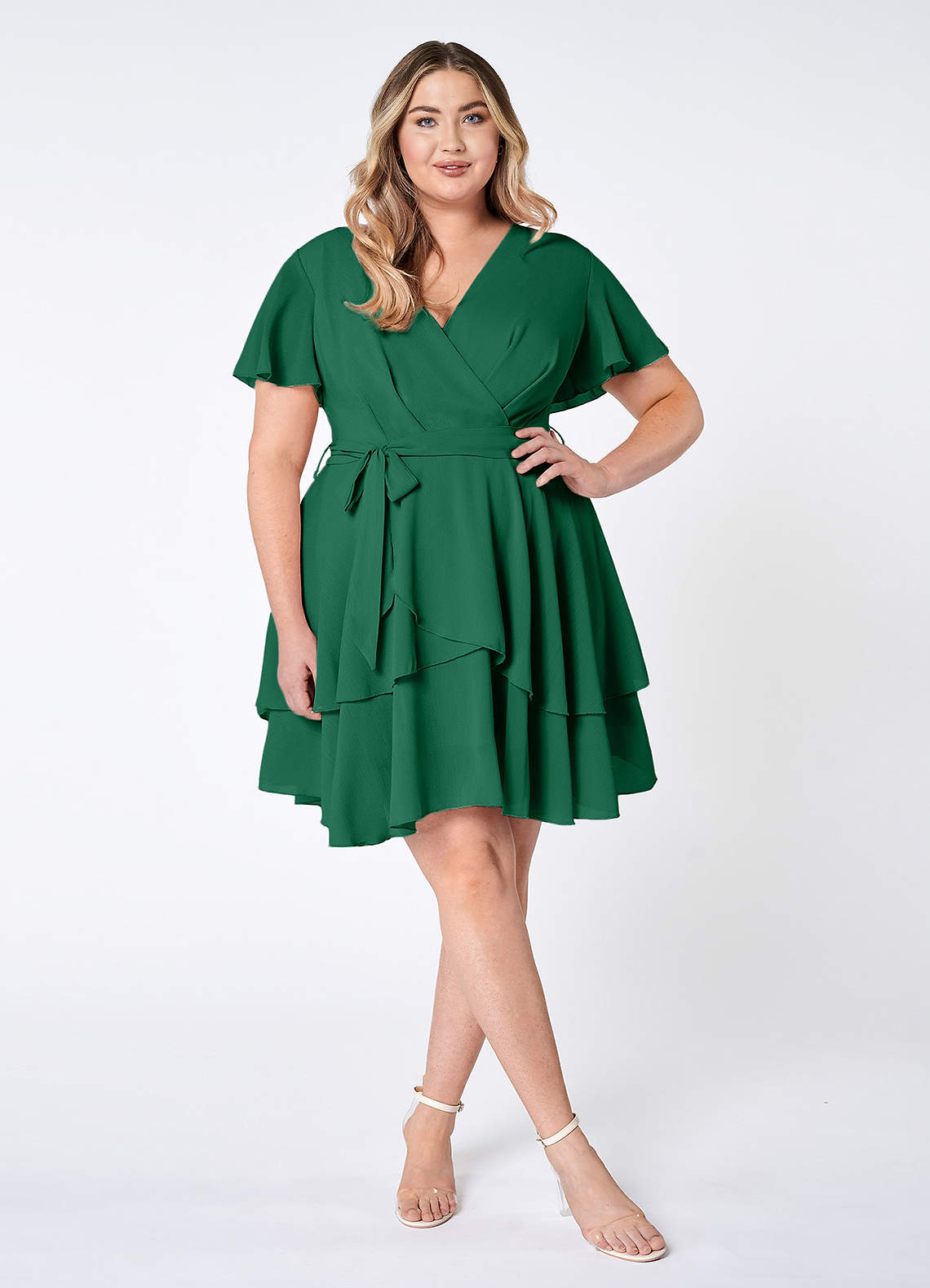 Downright Darling Dark Emerald Ruffled Short Sleeve Mini Dress image1