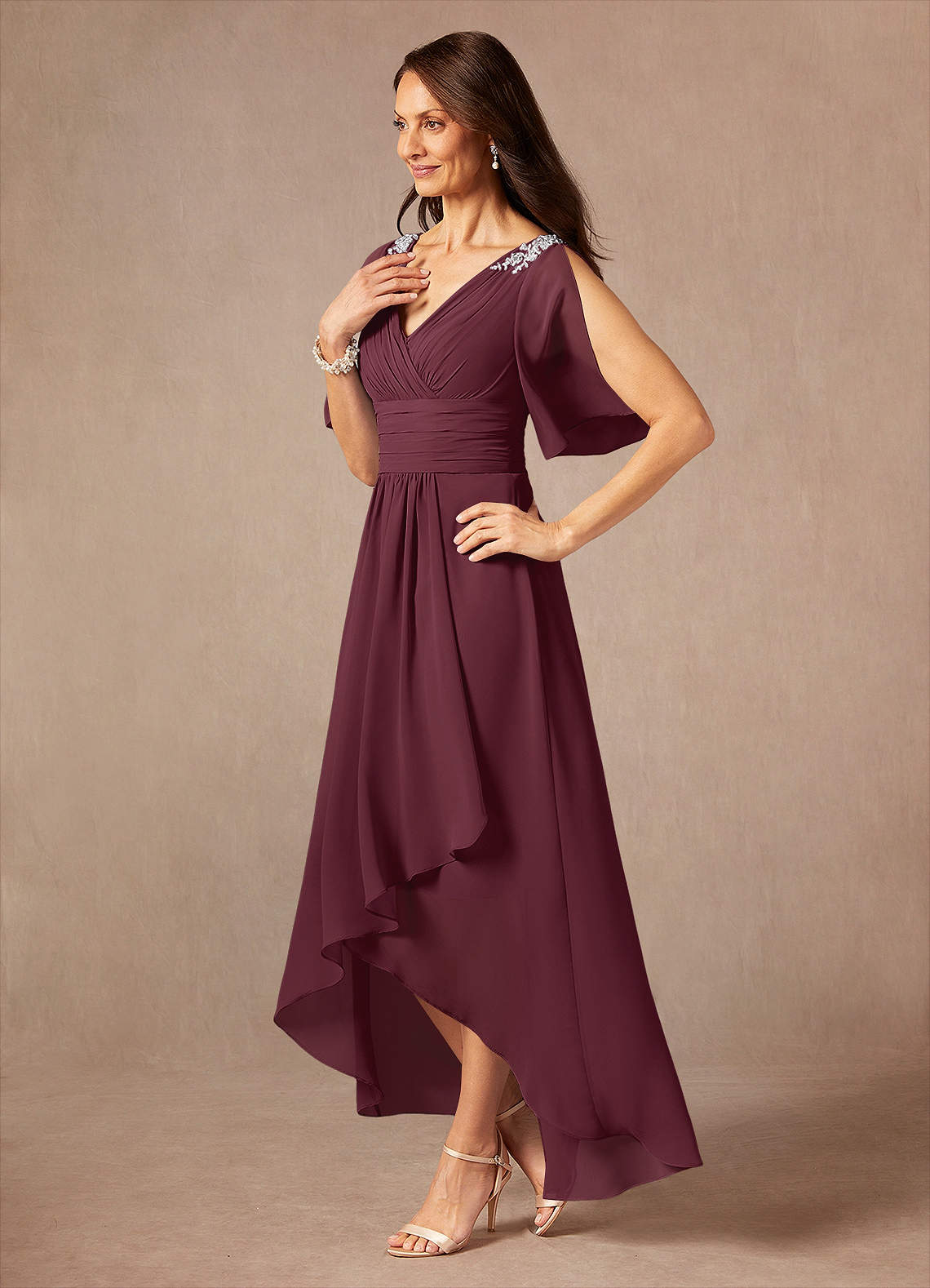 Azazie Pascual Mother of the Bride Dresses Cabernet A-Line Pleated Chiffon Dress image2