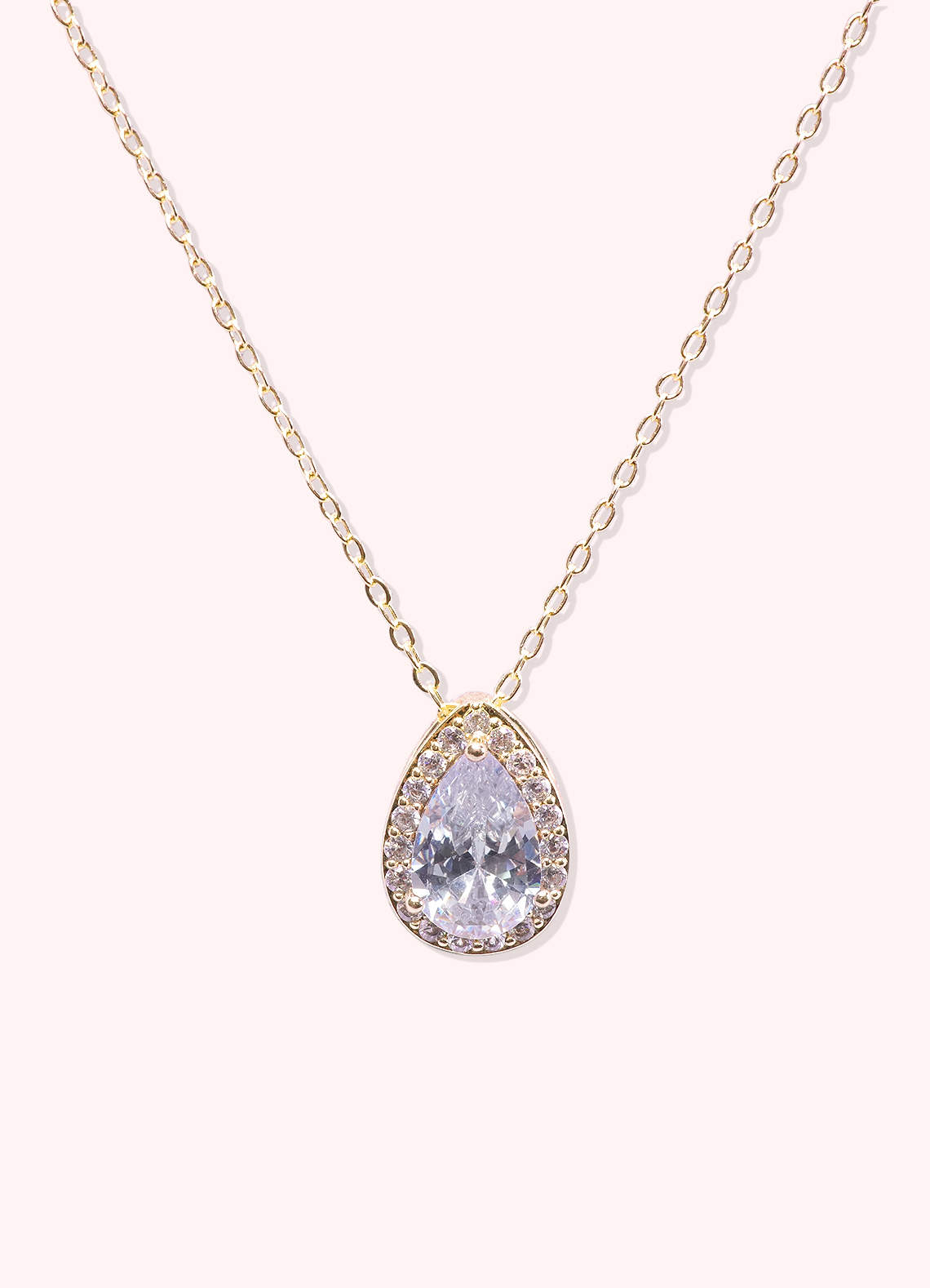 front Haloed Pear Cubic Zirconia Pendant Necklace