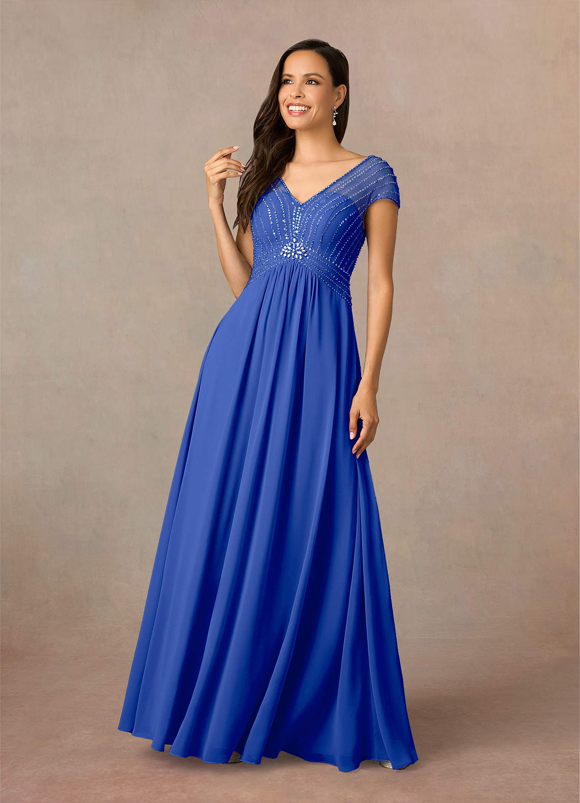 Azazie Star Mother of the Bride Dresses Royal Blue A-Line V-Neck sequins Chiffon Dress image1