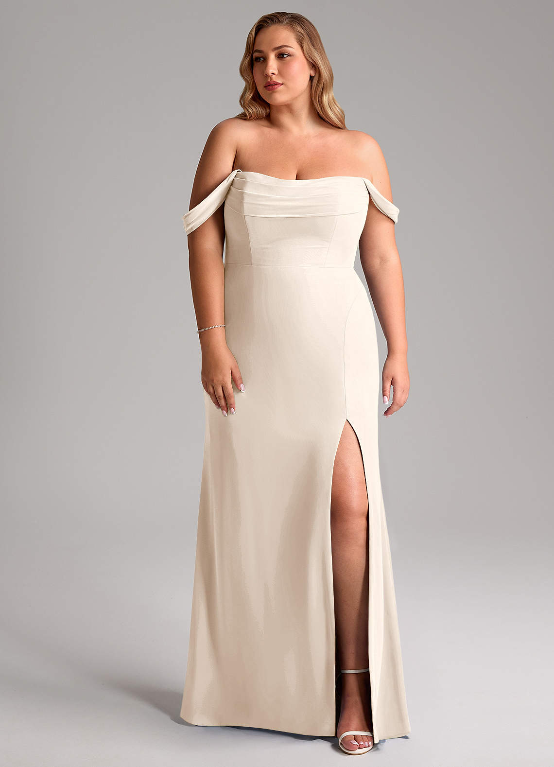 off white bridesmaid dresses Azazie A-Line The Shoulder Floor-Length Chiffon color:PURPLE - LAVENDER