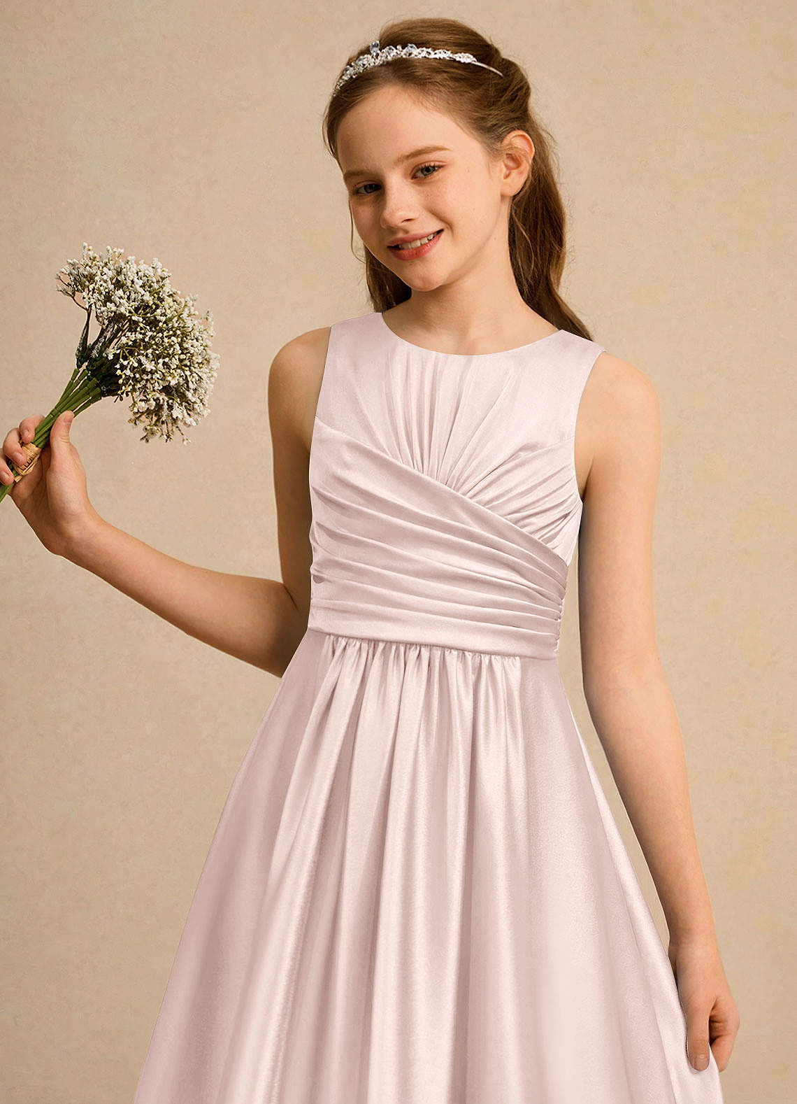 Azazie Ducky Girls Formal Flower Girl Klänningar Klänning A-Line i Stretch Satin Plisserad image5