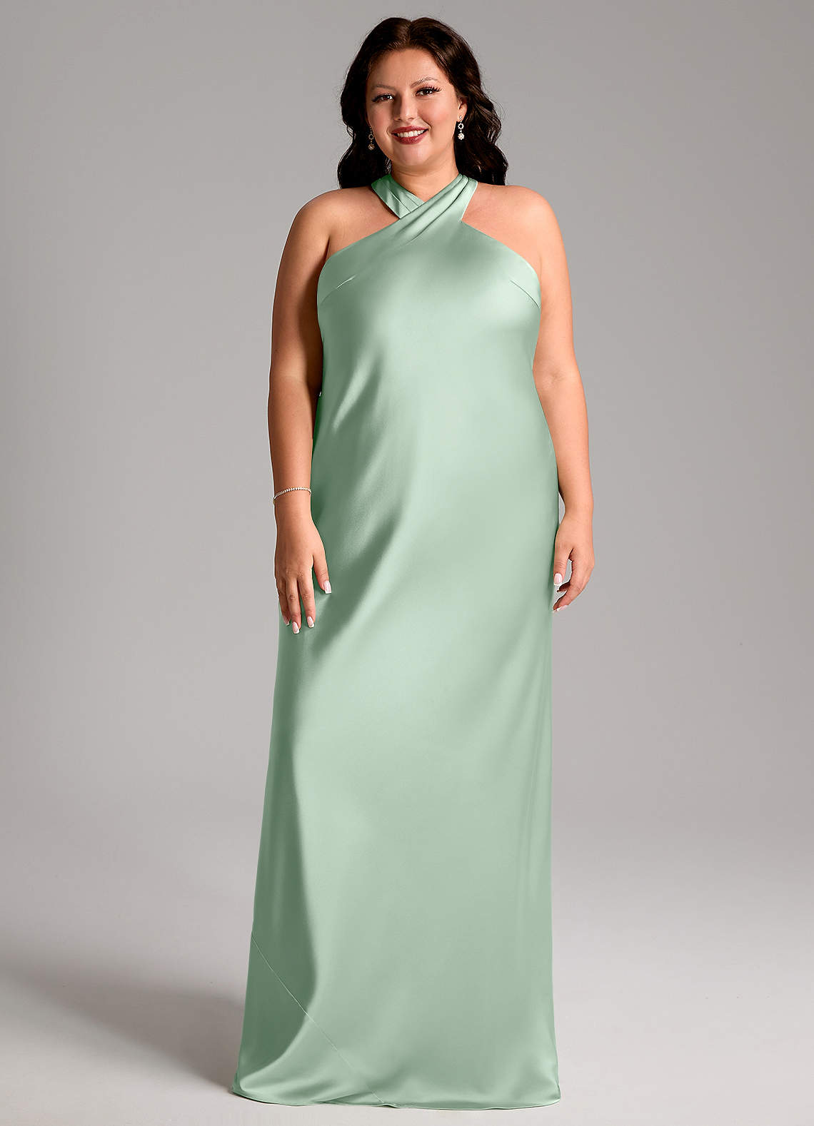 Azazie Doretta Bridesmaid Dresses Agave Mermaid Pleated Stretch Satin Dress image5