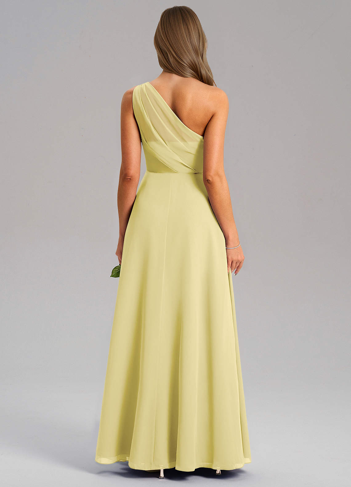 Azazie Phaedra Bridesmaid Dresses Lemon Sorbet A-Line One Shoulder Chiffon Dress image1