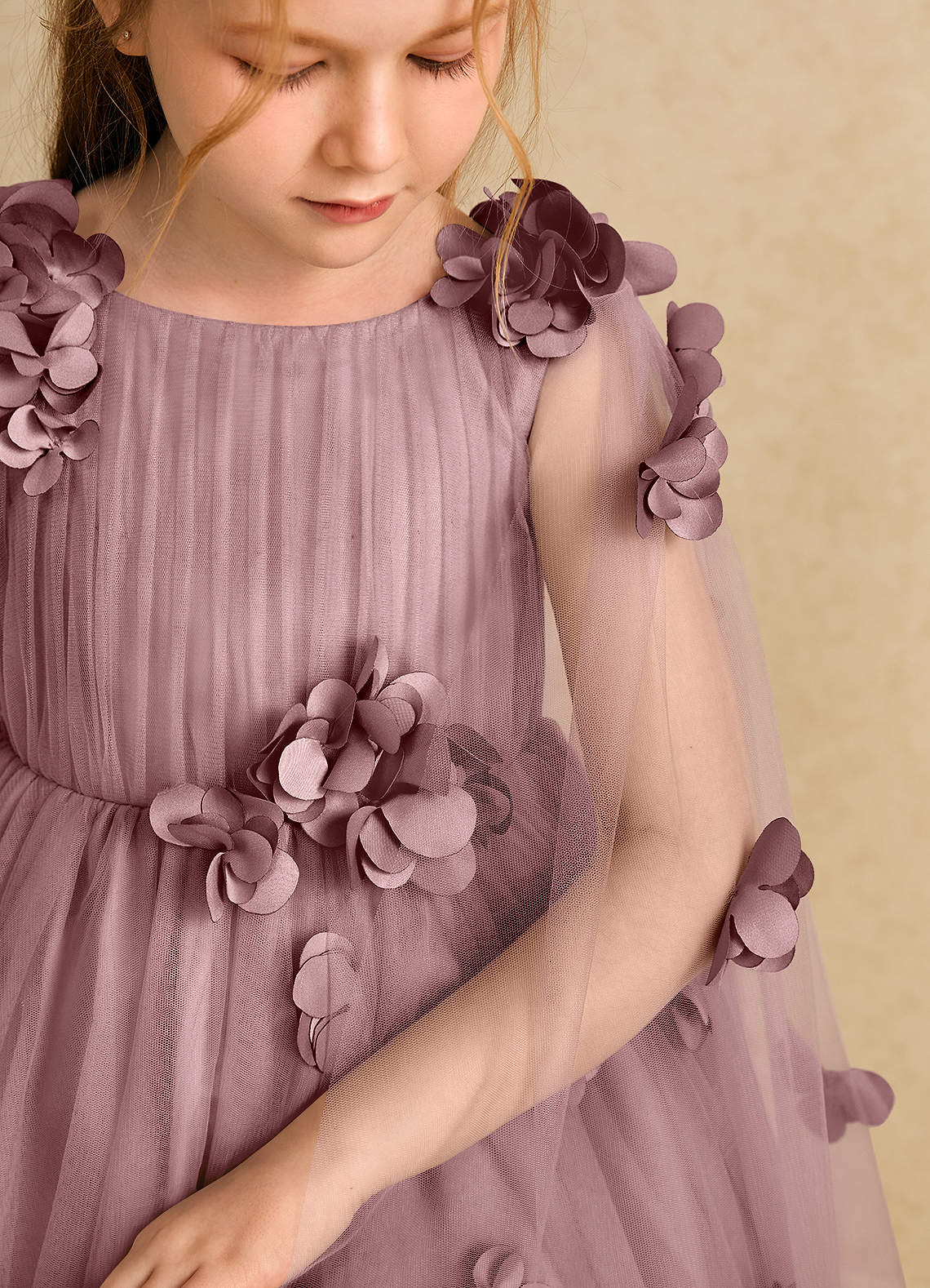 Azazie Staria Flower Girl Dresses Dusty Rose Ball-Gown Ruched Tulle Dress image9