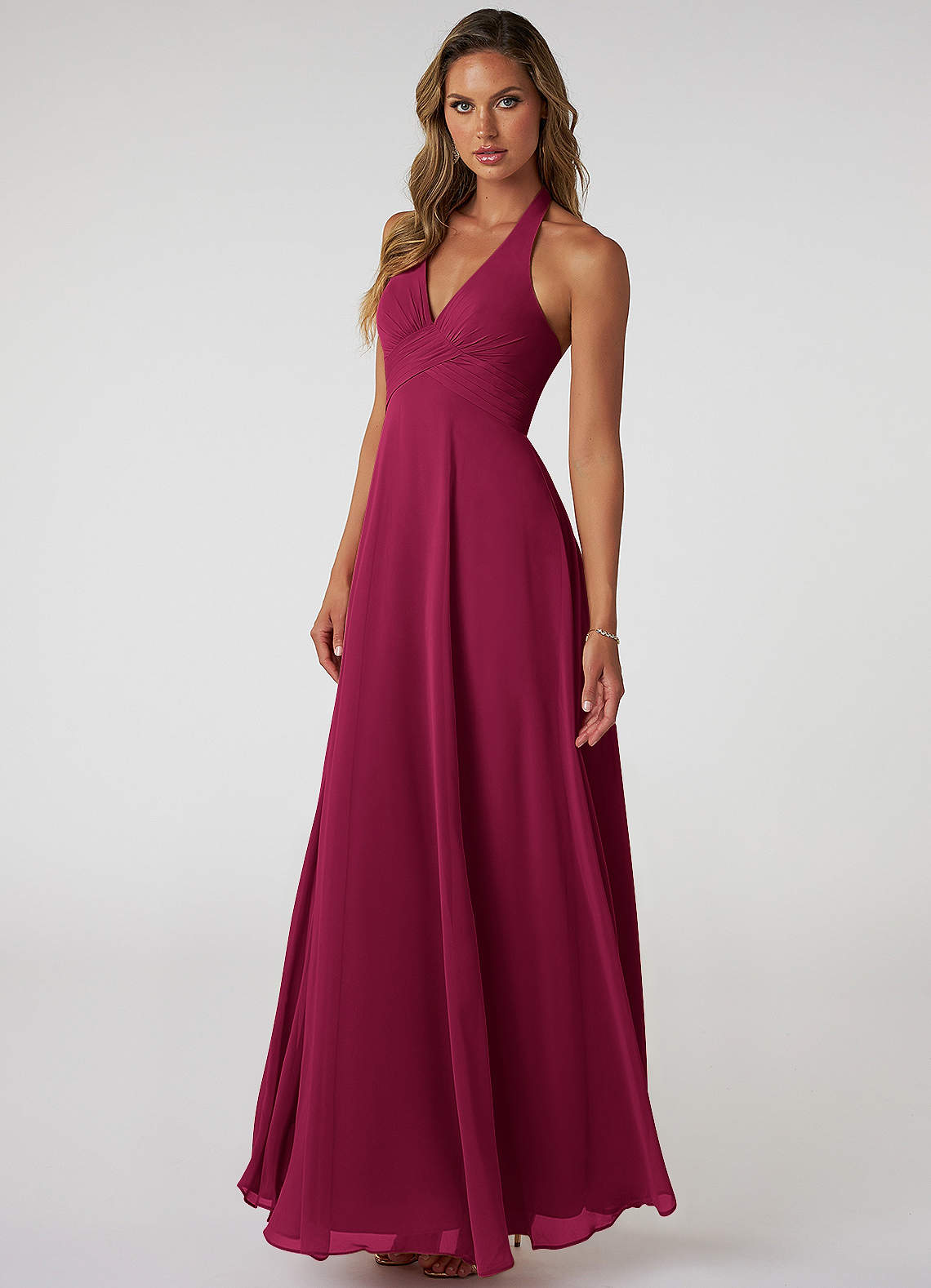 azazie burgundy bridesmaid dresses Plus Size A-Line Halter Neck Floor-Length Chiffon and removable pleated off ruffle dresses Excited for summer eyelet Style:P20DR0320036681N