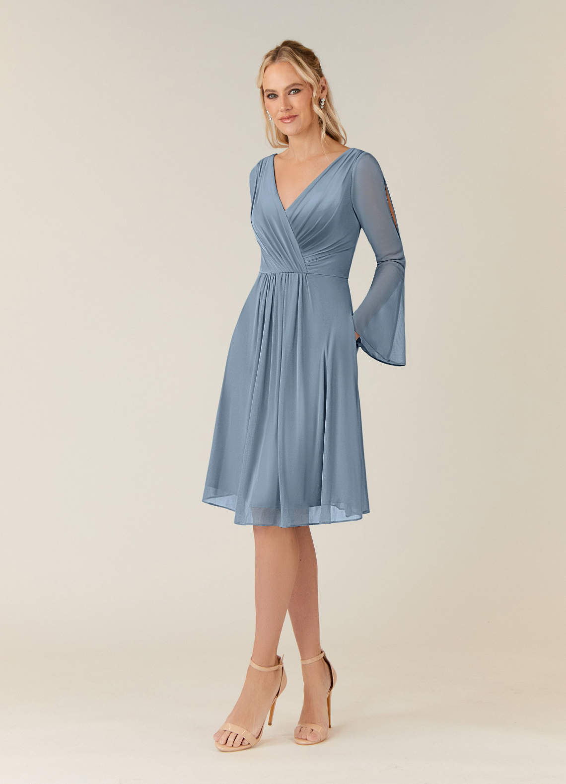 Azazie Teraso Mother of the Bride Dresses Dusty Blue A-Line Pleated Mesh Dress image2