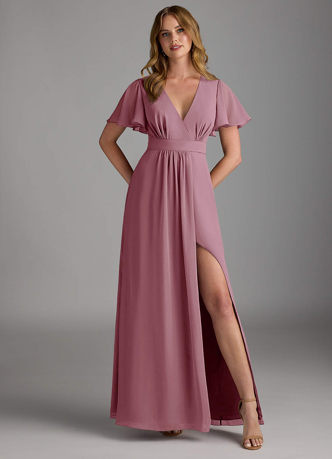 Azazie Zaniah Bridesmaid Dresses Vintage Mauve A-Line Chiffon Dress image1