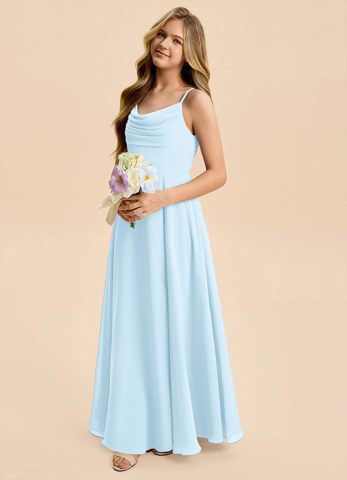 Azazie Gia Junior Sky Blue A-Line Pleated Chiffon Dress image6
