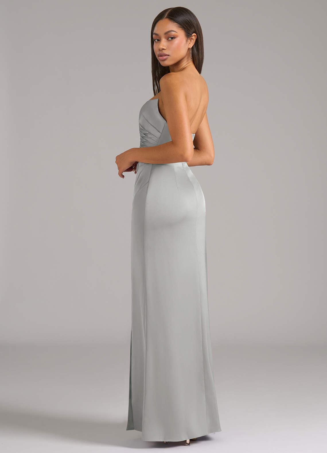 Azazie Marla Brudepigekjoler Skede Stropløs Stræk satin Gulv-længde Kjole image4