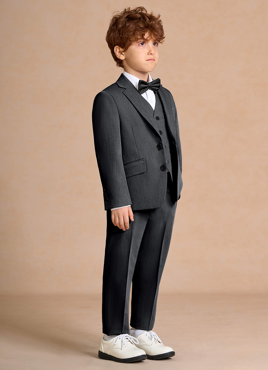 front Oliver Charcoal Boys 5-Piece Suit With Bow Tie