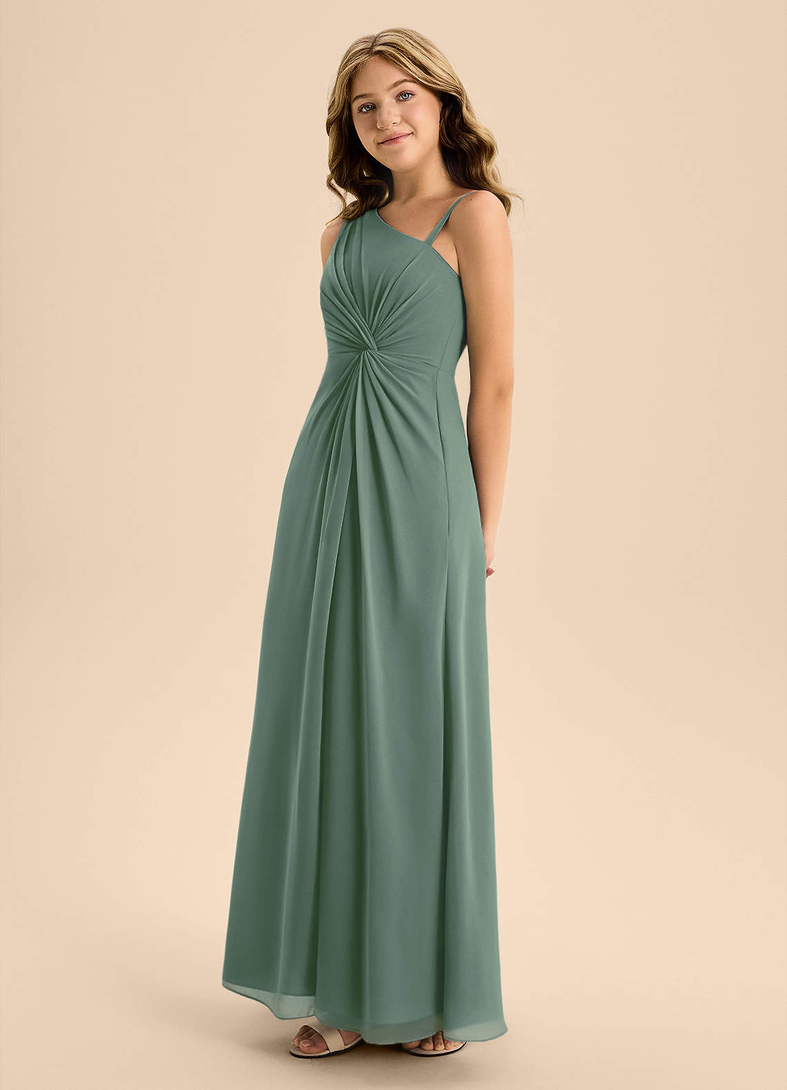 Azazie Brooke Junior Eucalyptus A-Line Side Slit Chiffon Dress image5