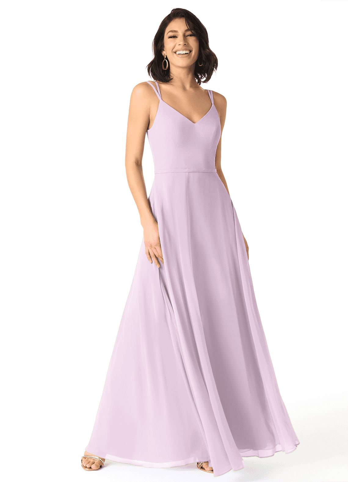 Azazie Janine Jurken voor bruidsmeisjes Jurk van Chiffon met A-Lijn V-hals Frosted Lila image1