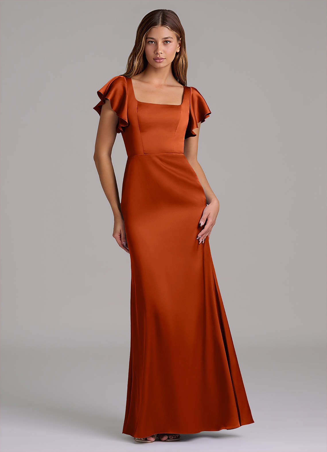 Azazie Elkie Bridesmaid Dresses Paprika Mermaid Square Neckline Stretch Satin Dress image1