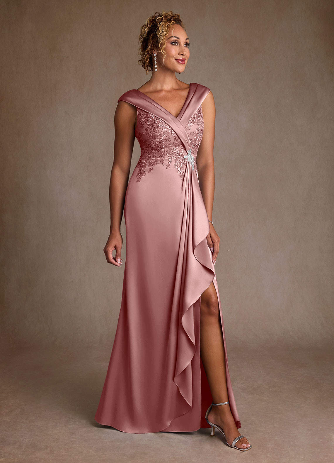 Azazie Santa Monica Mother of the Bride Dresses Dusty Rose A-Line Lace Dress image1