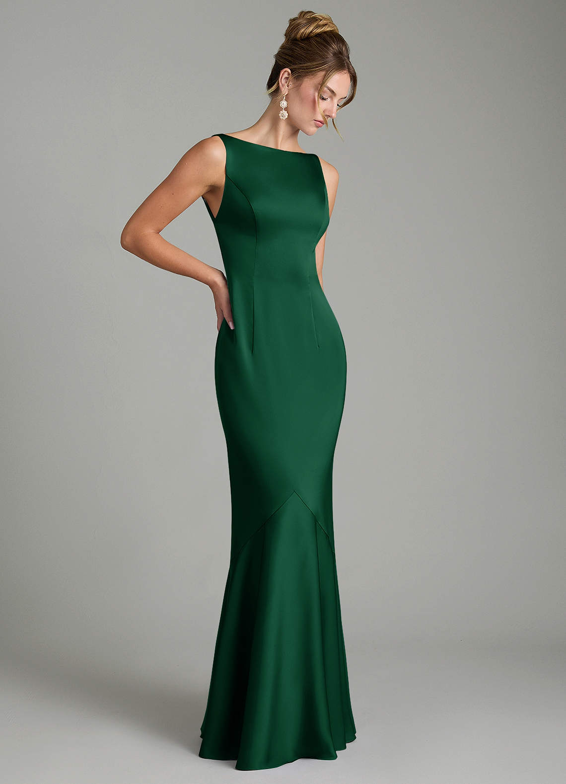 green mermaid bridesmaid dresses Gray Green Satin Mermaid Bridesmaid Dresses With Sweep Train BD089 US14 / Custom Color