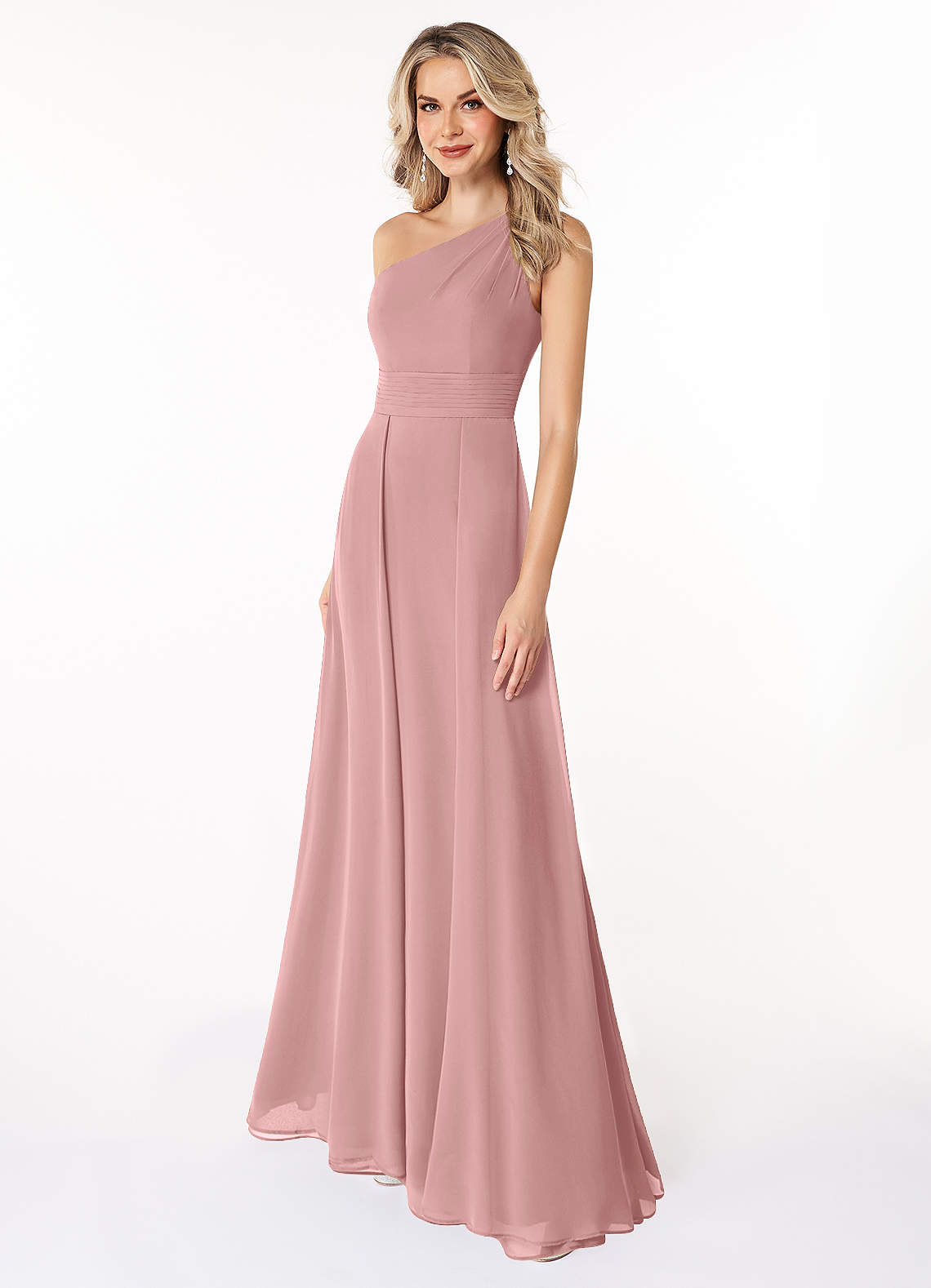 Azazie Dallas Bridesmaid Dresses Dusty Rose A-Line One Shoulder Chiffon Dress image1
