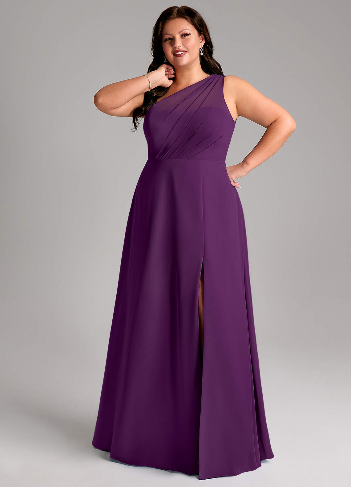 sachin and babi light blue dress Azazie Plus Size A-Line Illusion Floor-Length Chiffon Bridesmaid Dresses