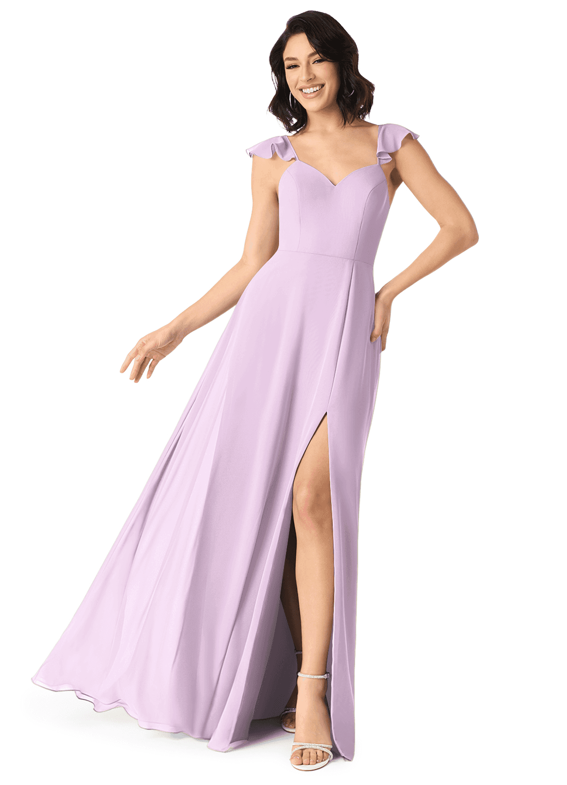 Azazie Everett Bridesmaid Dresses Frosted Lilac A-Line V-neck Ruched Chiffon Dress image1