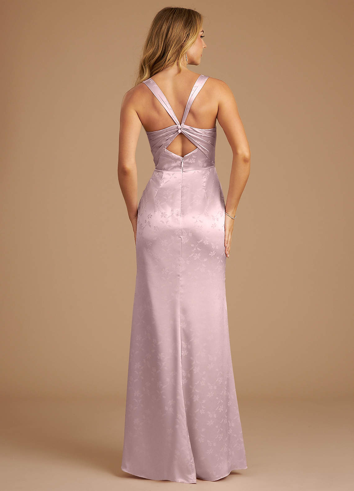 Azazie Sheath Square Neck Floor-Length Floral Jacquard Bridesmaid Dresses - Peony Pink Floral Jacquard