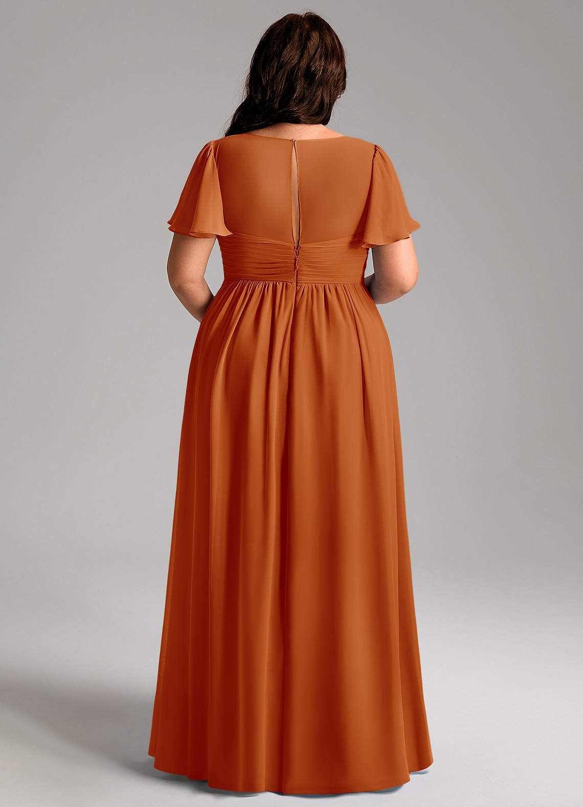 Azazie Verna Robes de demoiselle d'honneur de maternité Robe Trapèze Col V froncé Longueur ras du sol Mousseline de soie image11