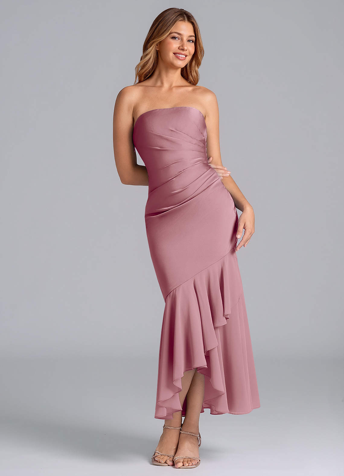 Azazie Danie Jurken voor bruidsmeisjes Jurk van Chiffon met Kolom Strapless Vintage Mauve image1