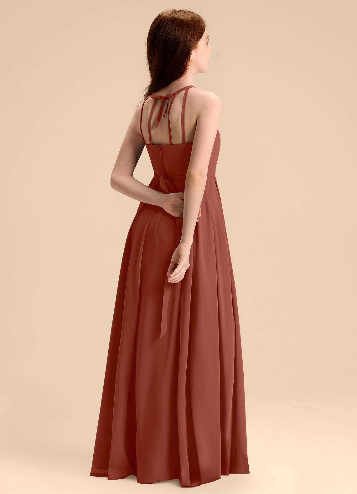 Azazie Arianthe Junior Abito A-Line in Chiffon Plissettato Auburn image1