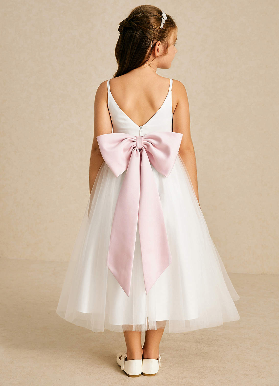 Azazie Lea vestidos de niña de las flores Vestido de Rosa Rubor de Tul de Corte En A con Tirante Espagueti image1