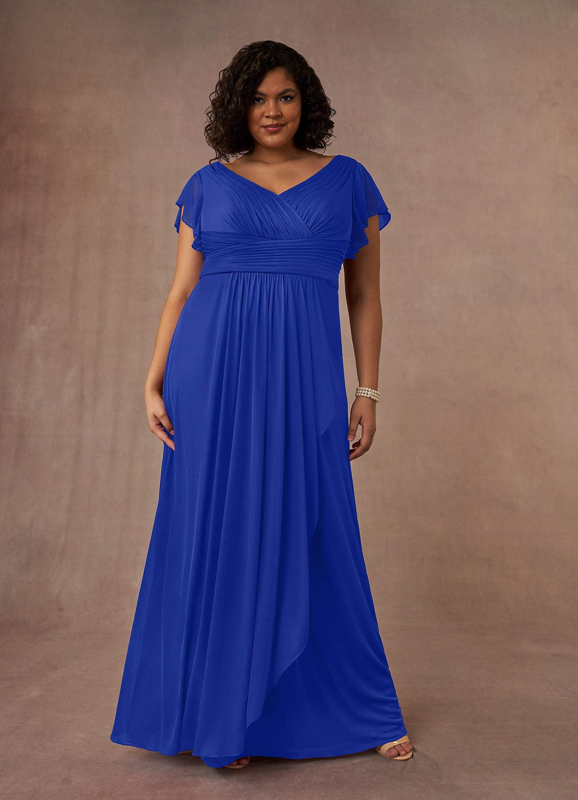 Azazie Reneya vestidos de madre de la novia Vestido de Azul Real de Malla de Corte En A con Plisado image1