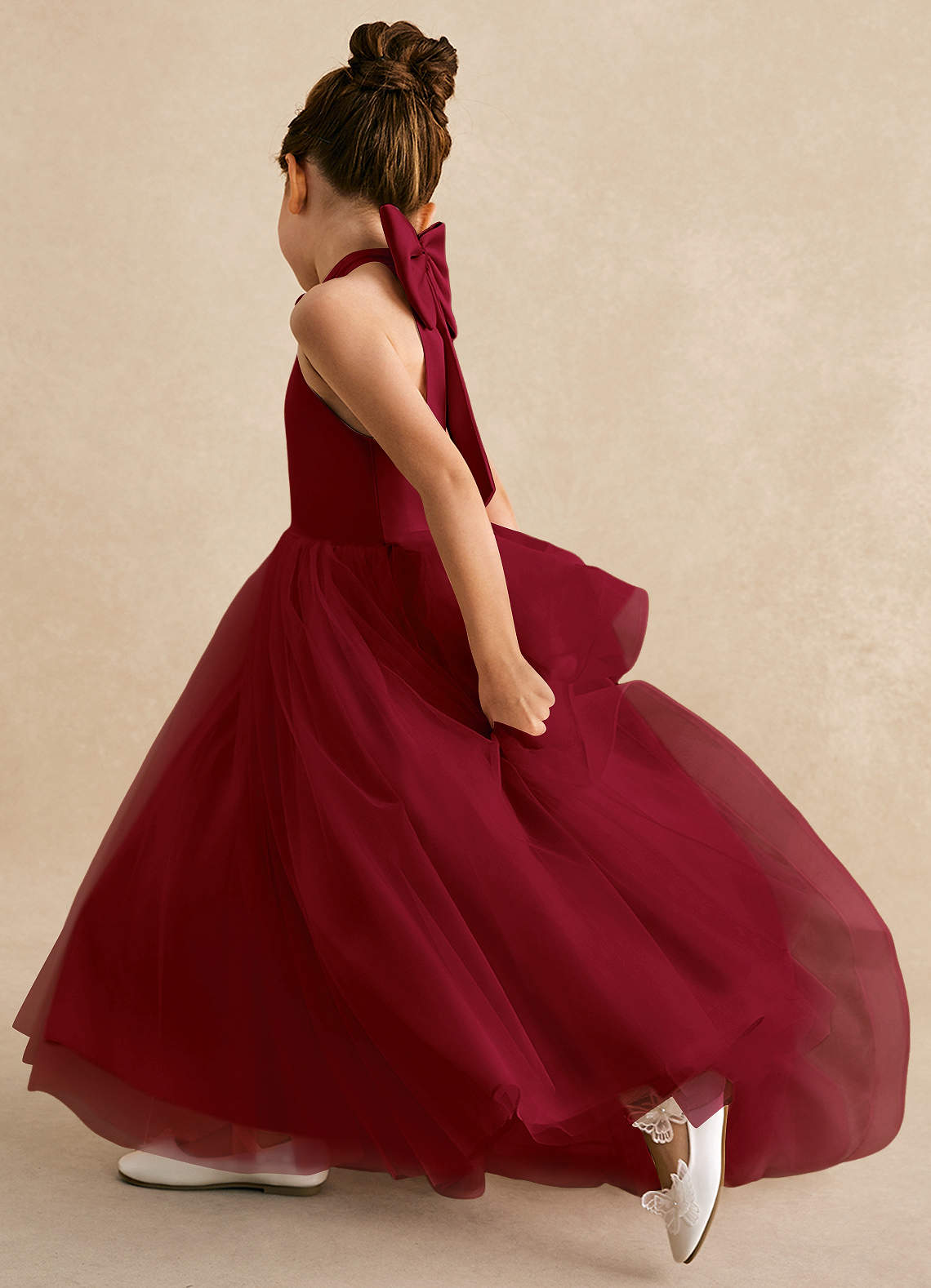 Azazie Bev Flower Girl Dresses Burgundy A-Line Convertible Tulle Dress image6