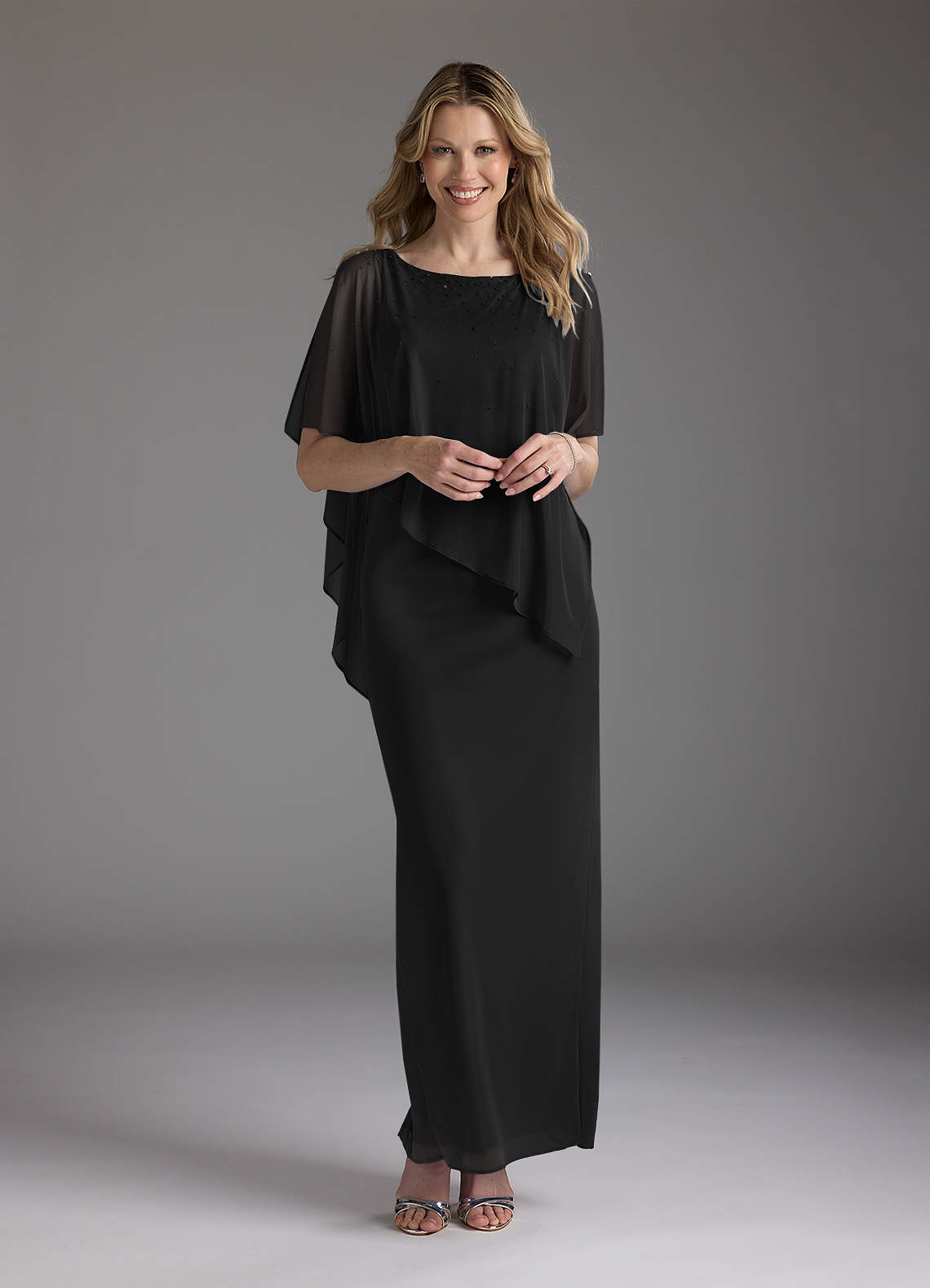 Azazie Aspyn Mother of the Bride Dresses Black Sheath Beaded Mesh Dress image1