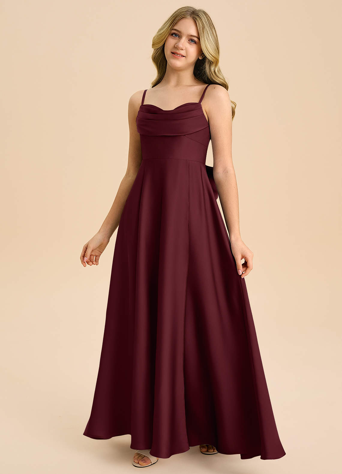Azazie Bear Junior Cabernet A-Line Sweetheart Neckline Stretch Satin Dress image3