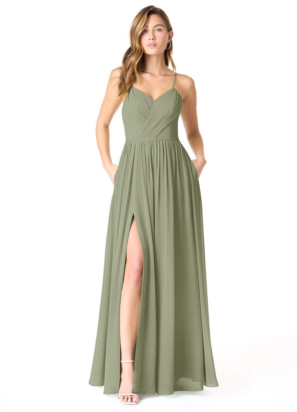 Azazie Cora Bridesmaid Dresses Pistachio A-Line Pleated Chiffon Dress image1