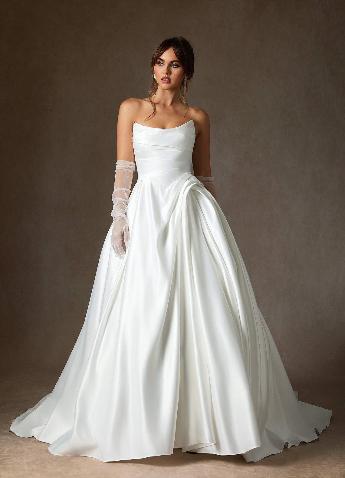 Azazie Adelise Wedding Dresses Diamond White Ball-Gown Strapless Satin Dress image1