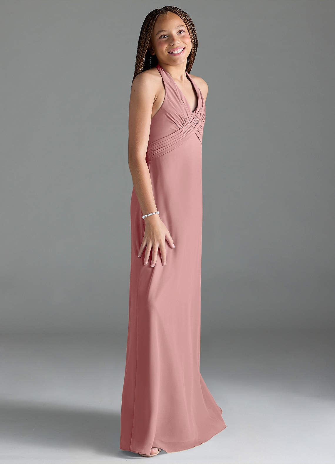 Azazie Tessie Junior A-Linie Plissee Chiffon Kleid Altrosa image3