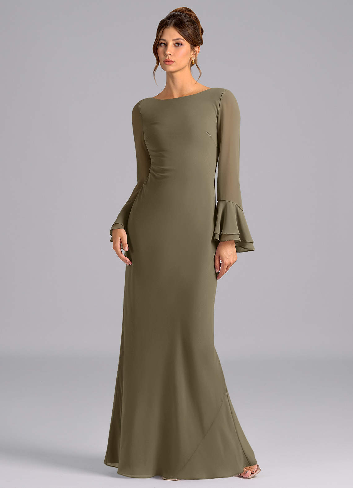 Azazie Leone Abiti da Damigella Abito Sirena in Chiffon Corsetto Willow Green image1