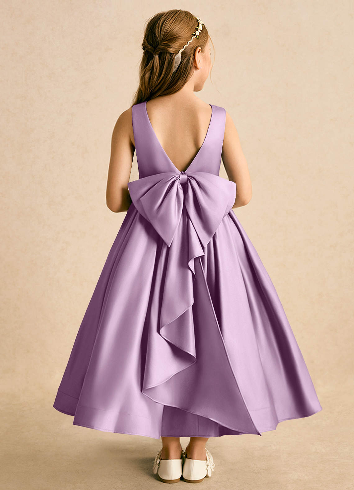 Azazie Cailee Blumenmädchenkleider Ballkleid Plissee Matte Satin Kleid Blauregen image1
