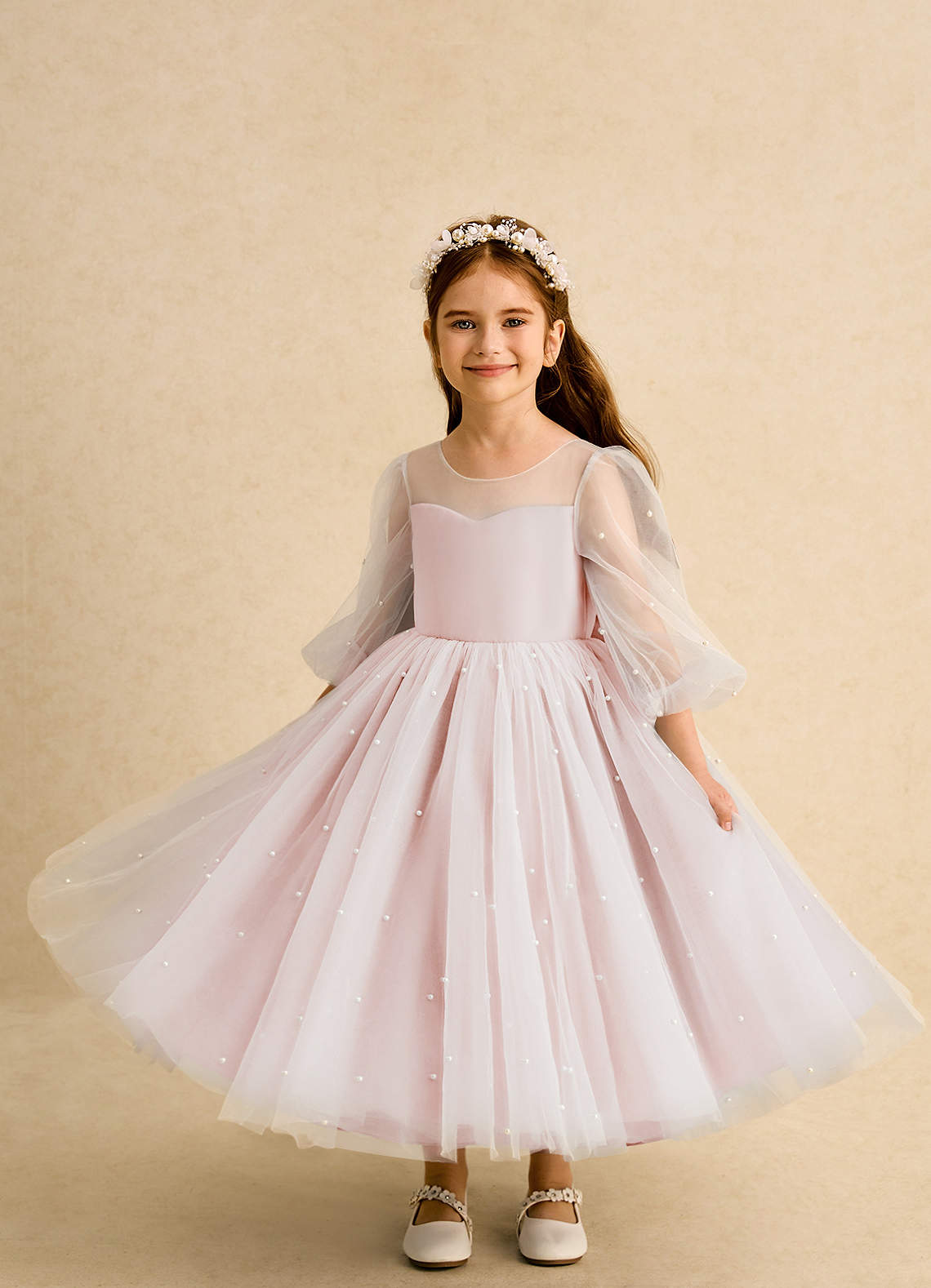 strapless open back dress Girls Satin Bodice Tea Length Dress by Cinderella Couture 5076 – ABC Fashion main image 0