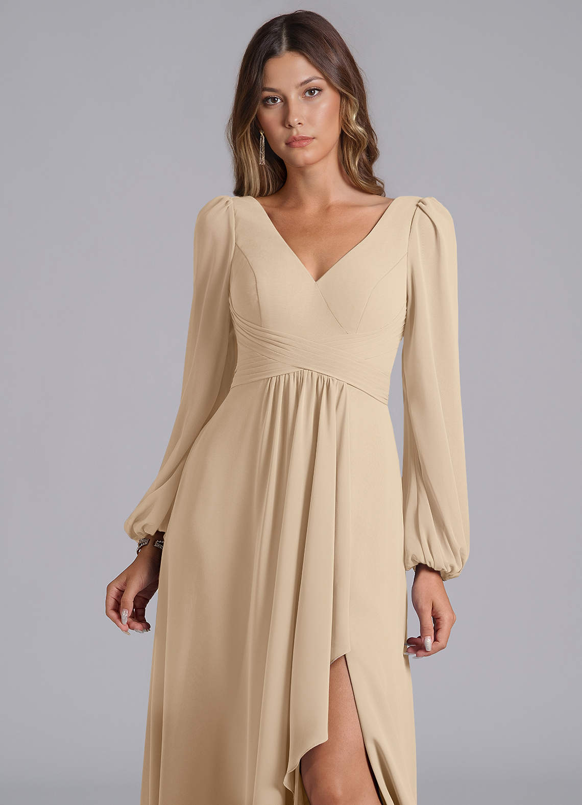 long sleeve bridesmaid dresses champagne Long Sleeves Champagne Bridesmaid Dresses Lisposa