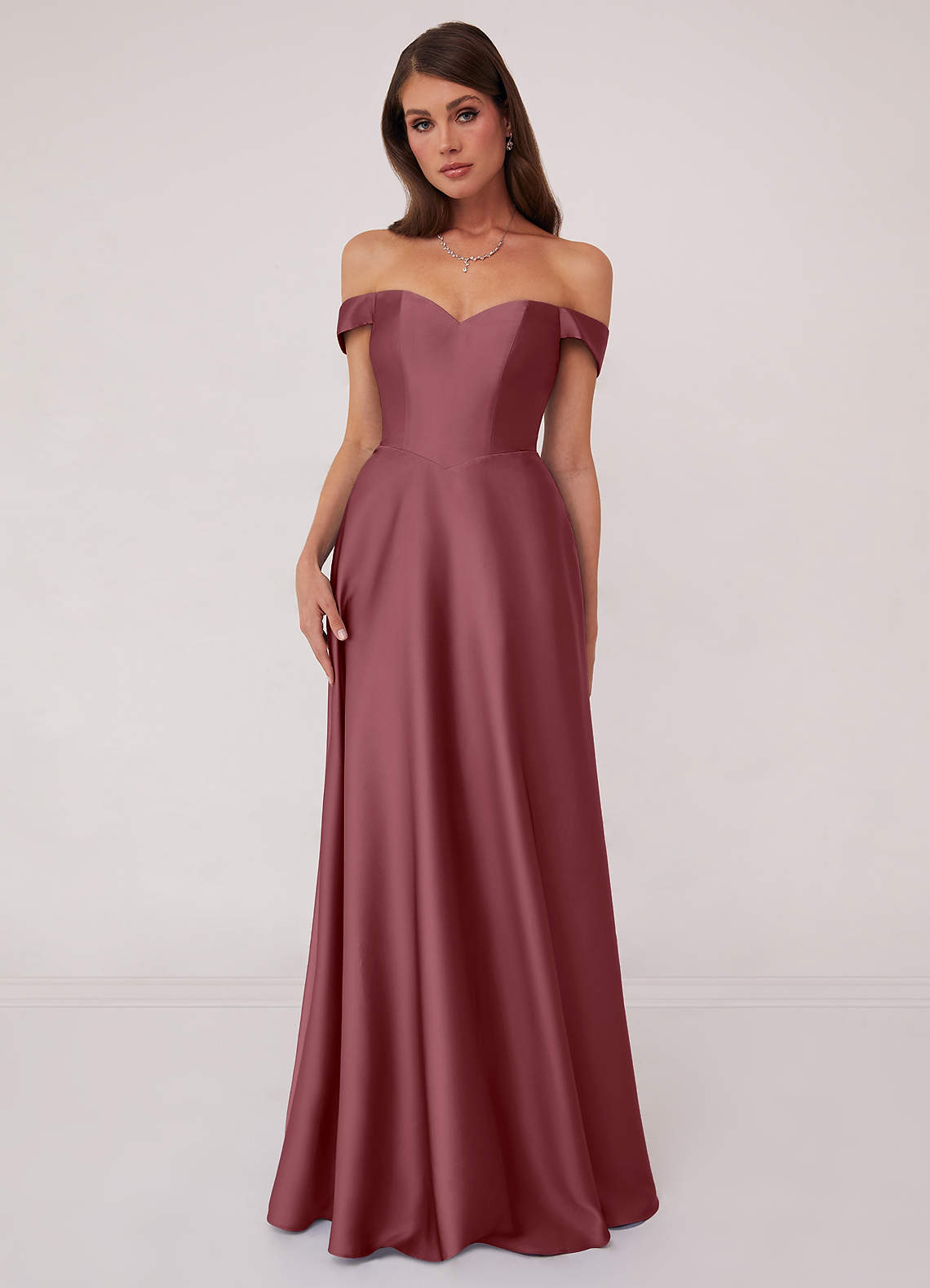 Barbie ♥ Azazie Bridesmaid Dresses Desert Rose A-Line Off the Shoulder Stretch Satin Convertible Dress image1