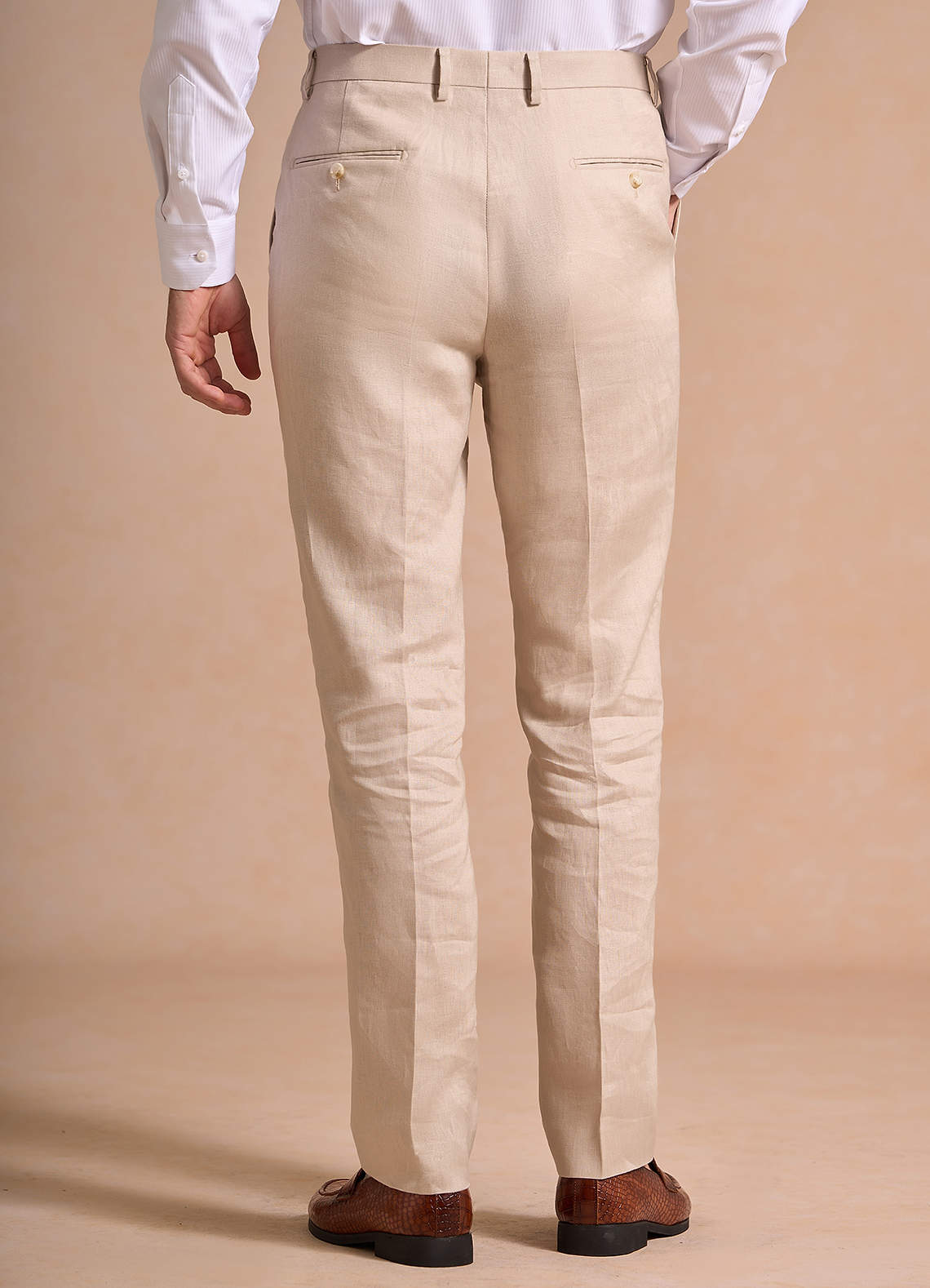 front Harrison Tan 100% Linen Dress Pants