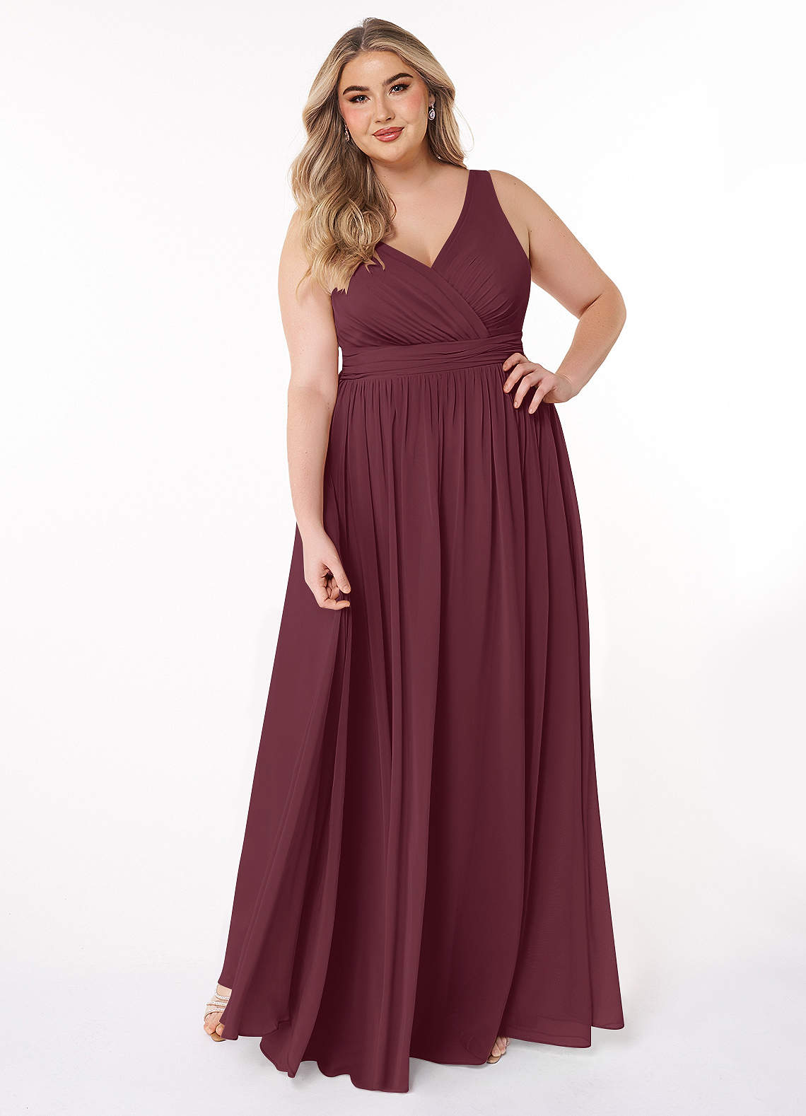 Azazie Kora Brautjungfernkleider A-Linie Plissee Chiffon Kleid Cabernetrot image1