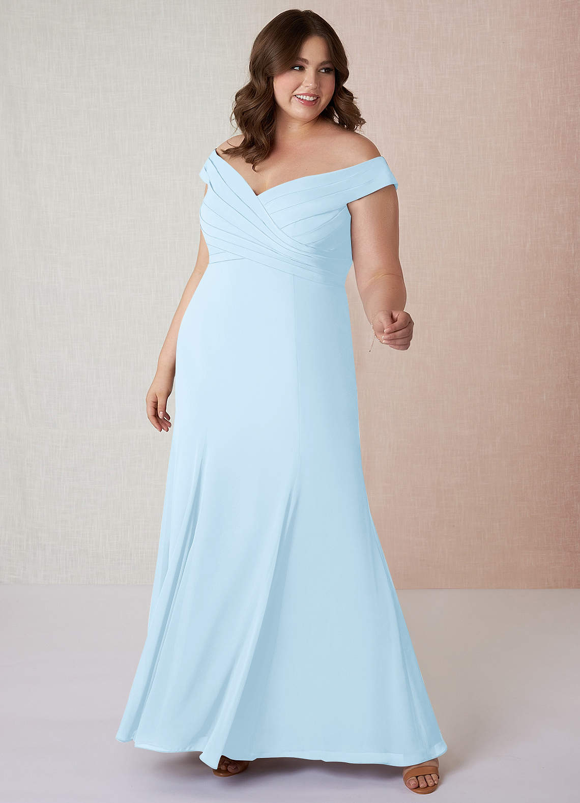Azazie Lecia Bridesmaid Dresses Sky Blue Empire Off-The-Shoulder Pleated Chiffon Convertible Dress image1
