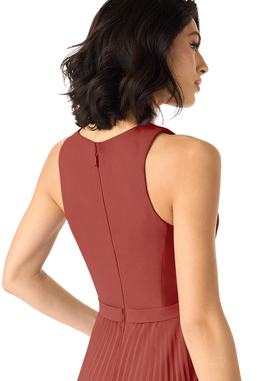 Azazie Lindie Robes de demoiselle d'honneur Robe Trapèze en Mousseline de soie Plissé à encolure dégagée Terracotta image4