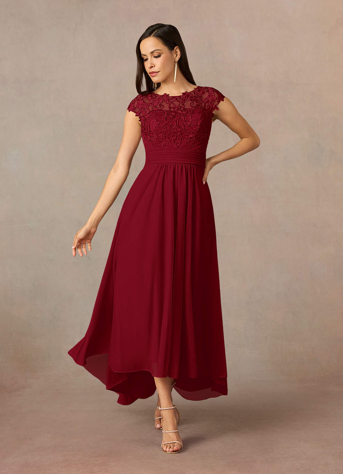 Azazie Amara Mother of the Bride Dresses Burgundy A-Line Lace Dress image1