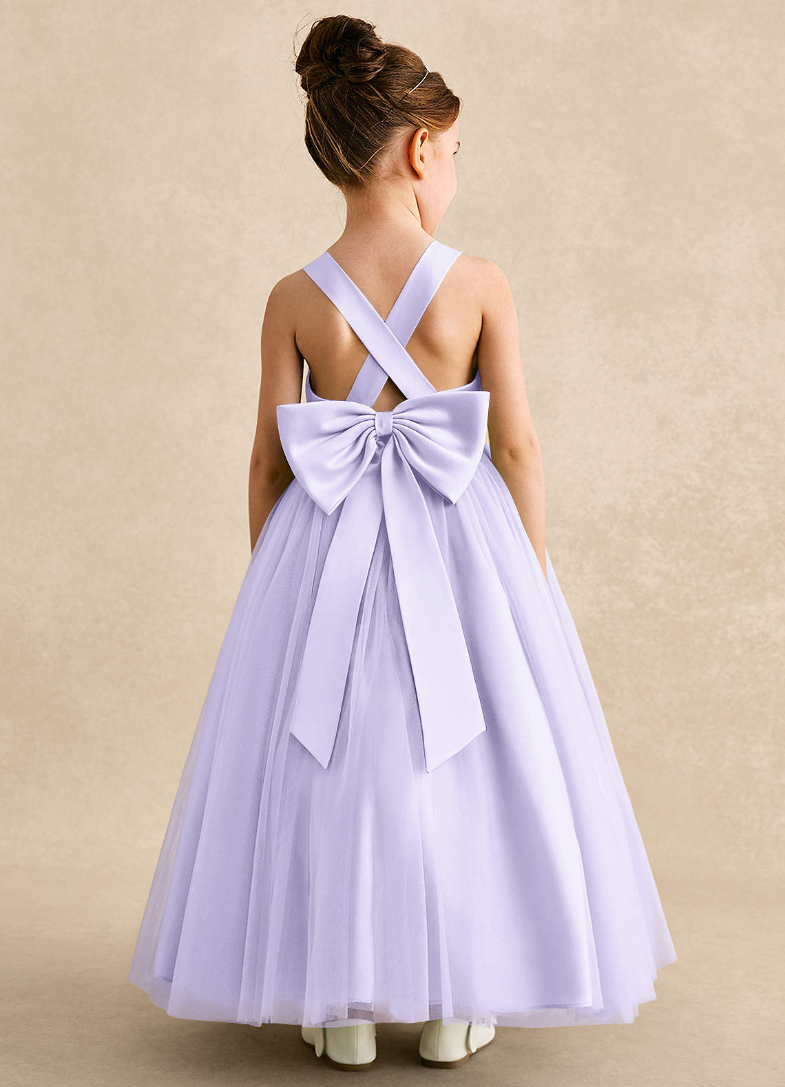 Azazie Peanut Flower Girl Dresses Lilac A-Line Strap Tulle Dress image1