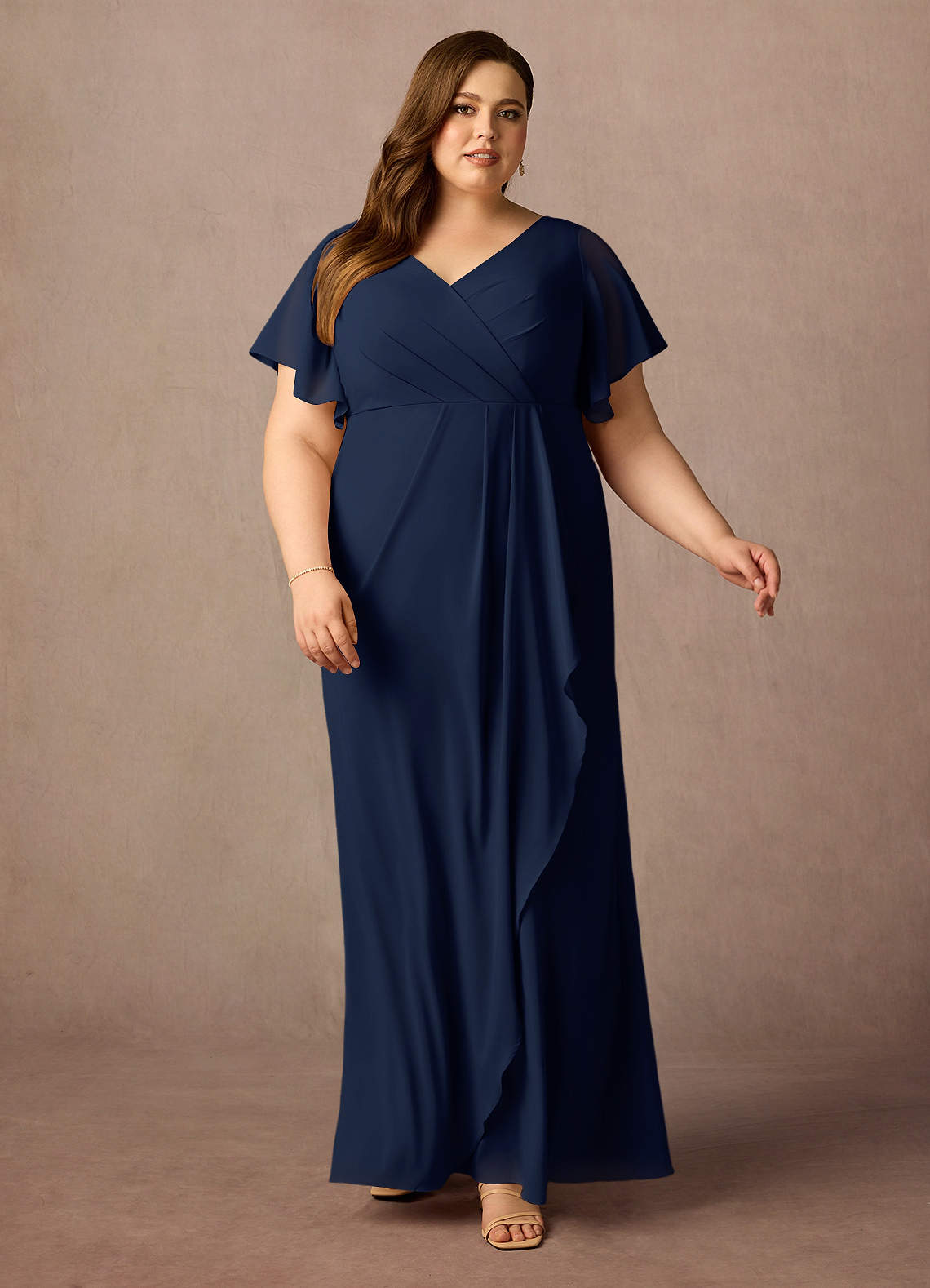 Azazie Song Mother of the Bride Dresses Dark Navy Mermaid V-Neck Pleated Stretch Chiffon Dress image1