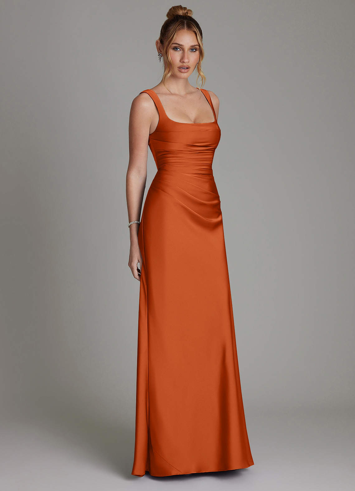 Azazie Agustina Bridesmaid Dresses Burnt Orange Mermaid Corset Stretch Satin Dress image3