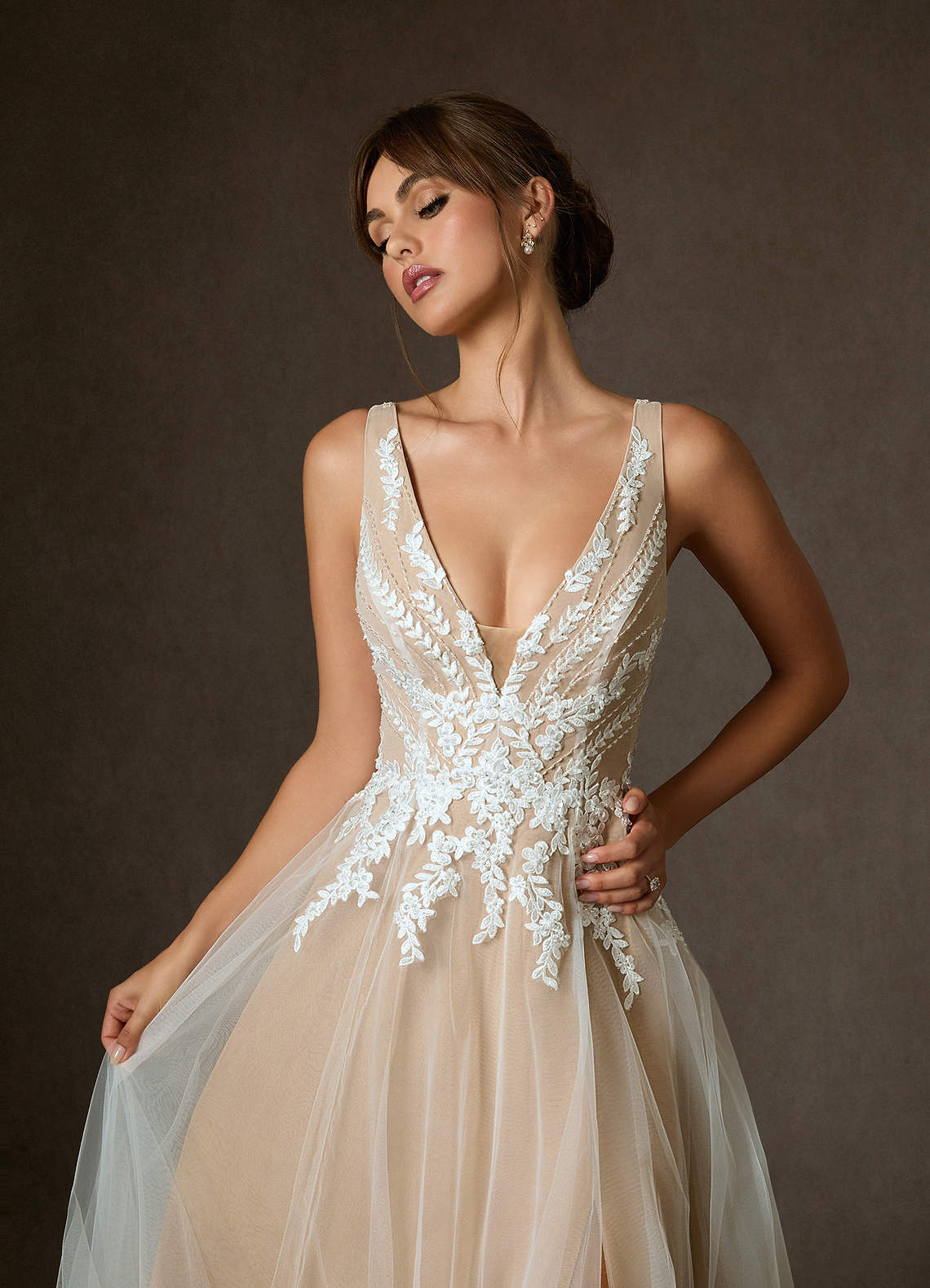 azazie sand bridesmaid dress Azazie Dominic